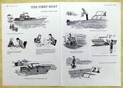 1974 Punch Cartoon ''The Fist Boat'' Original 2-seitiger GRAHAM Druck Ephemera