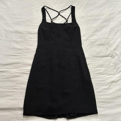 Onyx Vintage Black mini dress with lattice cross back straps rhinestone detail