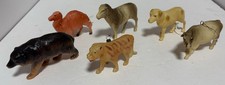 lot 6 vintage celluloid animals: camel, tiger, cow, bear, ram, dog Xmas decor