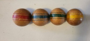Vintage Wood Striped Croquet Balls Lot Of 4 Red Blue Green Yellow