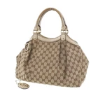 GUCCI Used Handbag Original GG Canvas Beige Gold Silver Vintage Italy #ED446
