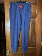 FIGS Zamora Jogger Scrub Pants Womens L Blue Orange Drawstring FIONx Stretch