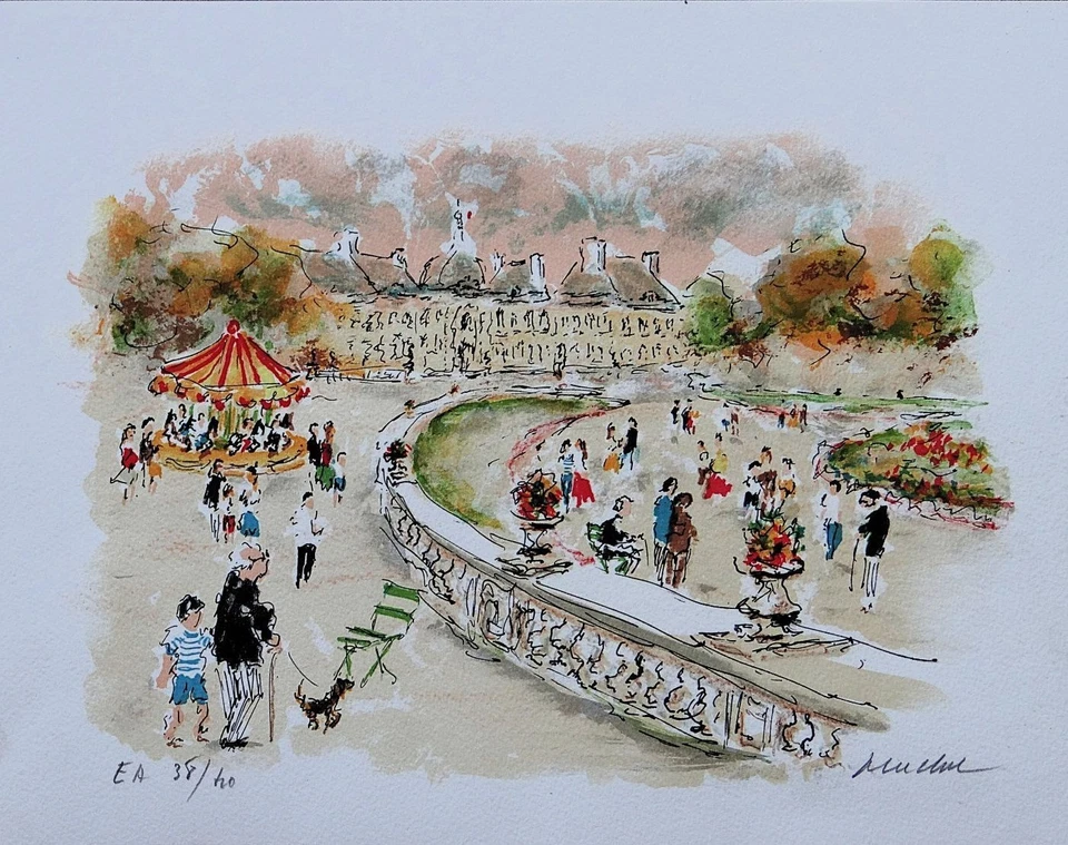 Lithographie originale signée – Jardin du Luxembourg par Urbain Huchet - Photo 1/1