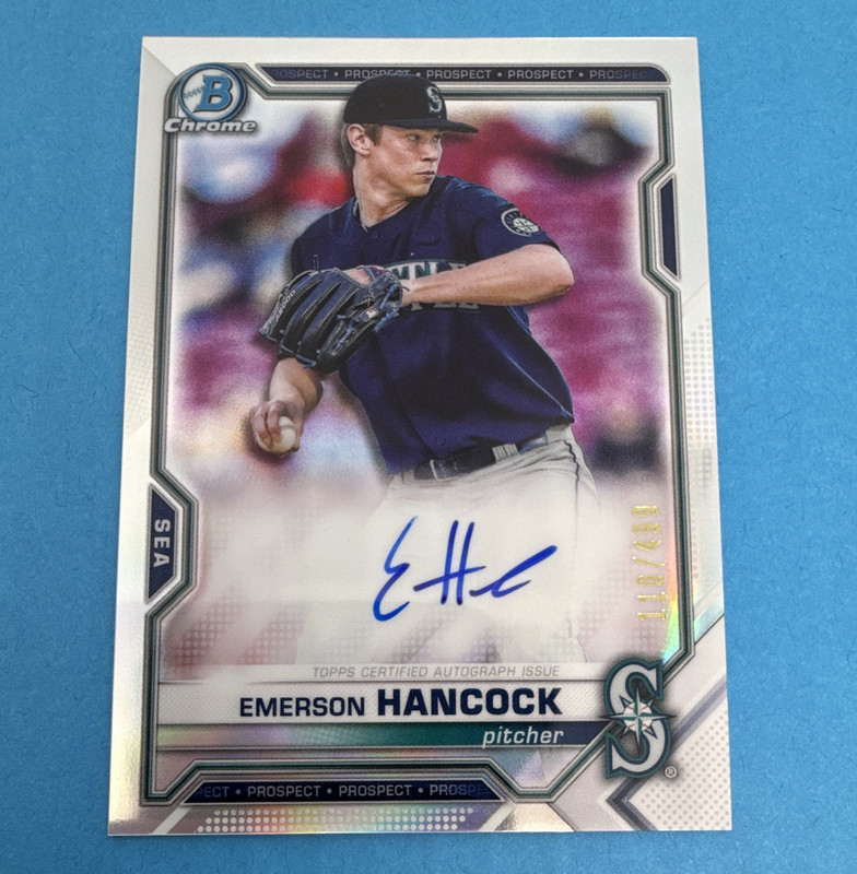 Topps 2021 Bowman Chrome Emerson Hancock Mariners Auto Refractor /499 CPA-EHA