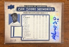 2008 A Piece of History Box Score Memories /15 Auto Alfonso Soriano BSM-10 Cubs