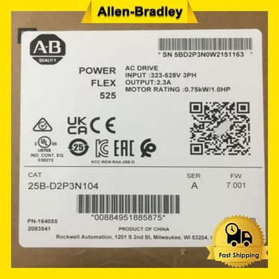 NEW factory Sealed 25B-D2P3N104 AB PowerFlex 525 0.75kW 480V 1Hp AC Drive TX