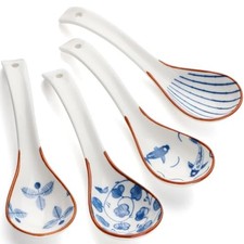 Soup Spoons, 4Pcs Asian Soup Spoon,Chinese Ceramic Soup Spoons,Japanese Soup