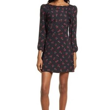 Reformation Tamra Floral Long Sleeve Mini Dress Black Size 8