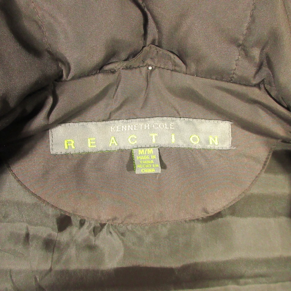 Chaleco acolchado de plumón para mujer M marrón bolsillos cremallera frontal cuello alto Kenneth Cole usado en excelente estado Foto 3 de 4