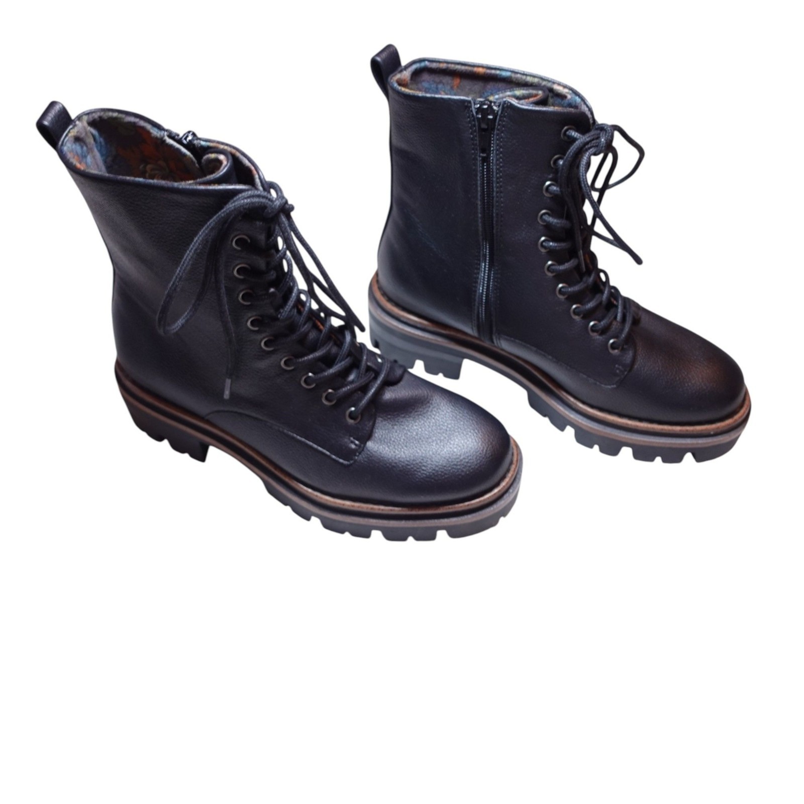 SAOLA Stivali da combattimento LN KORKS donna suola Vail Lug taglia 7 M neri stringati zip laterale