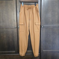 Blashe Faux Leather Cargo Jogger Fleece Lined Drawstring Cognac Brown Small