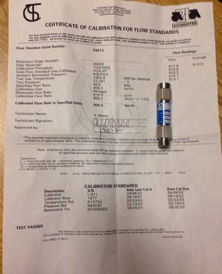 Cincinnati Test Systems 520-800.0scc/m-40.0psig-21, EX0800CCM40PSI-21 #1645Q1