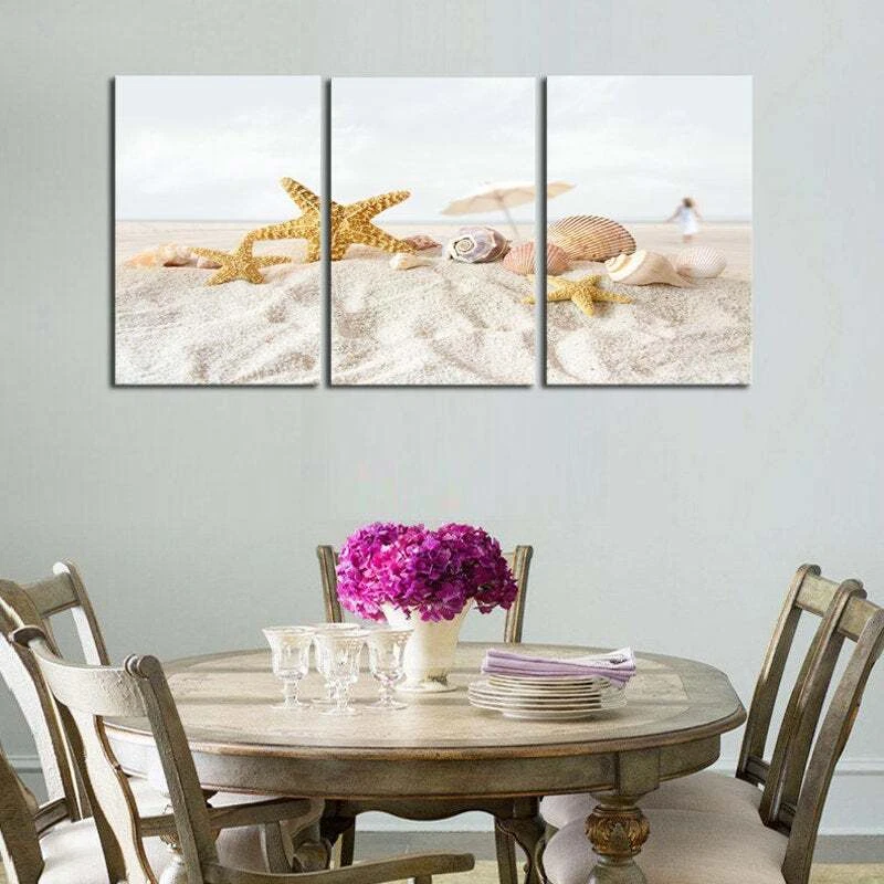 Quadro em tela de praia concha marinha impressão painel múltiplo 5 peças arte parede areia oceano - Imagem 3 de 4