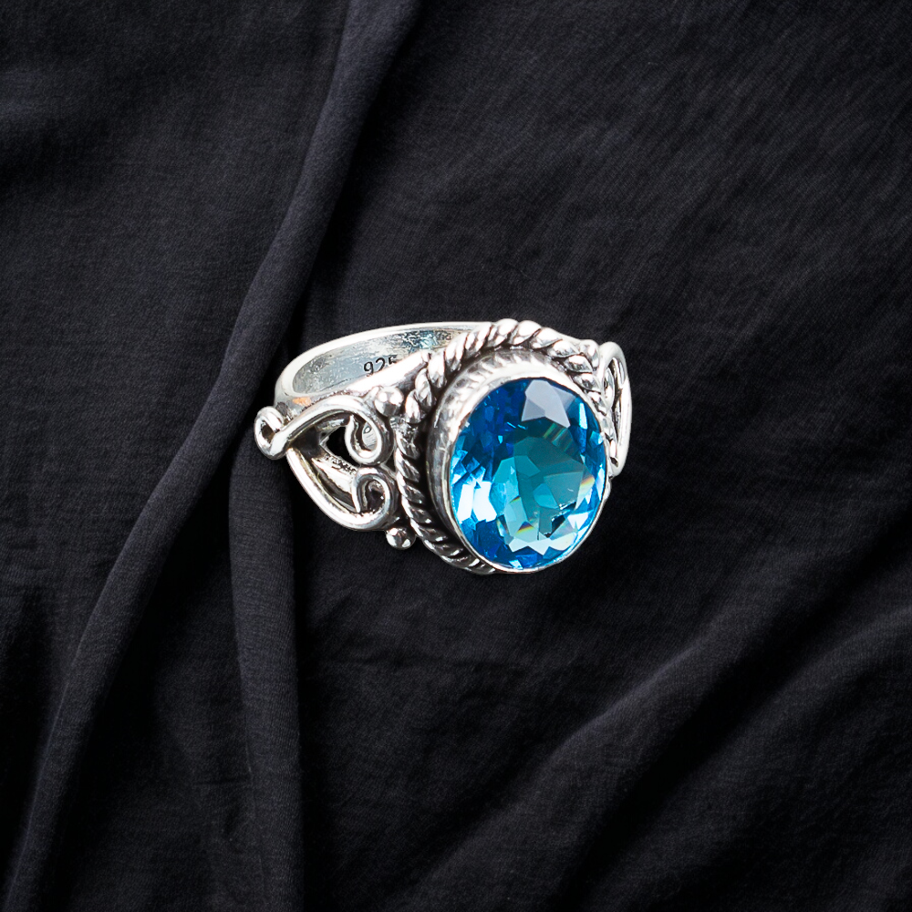 Swiss Blue Topaz Gemstone 925 Sterling Silver Handmade Jewelry Ring ...
