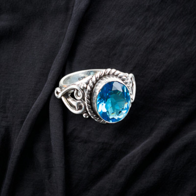 Swiss Blue Topaz Gemstone 925 Sterling Silver Handmade Jewelry Ring ...