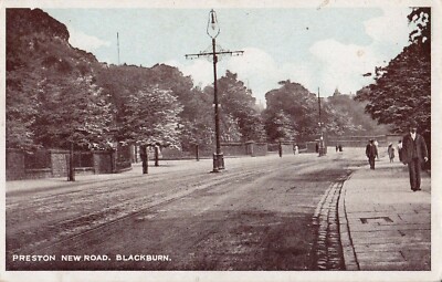 BLACKBURN, LANCASHIRE - PRESTON NEUE STRASSE MIT STRASSENBAHNLINIEN S/W POSTKARTE 