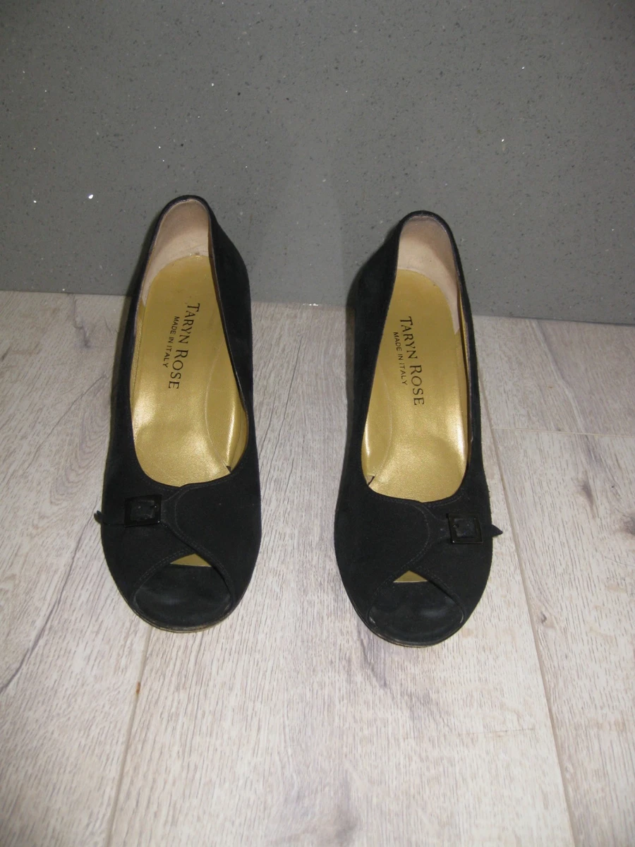 Gorgeous Taryn Rose Black Suede Open Toe Pumps Shoes Heels sz 39