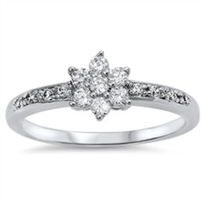 Clear CZ Beautiful Flower Cocktail Ring New .925 Sterling Silver Band Sizes 5-9
