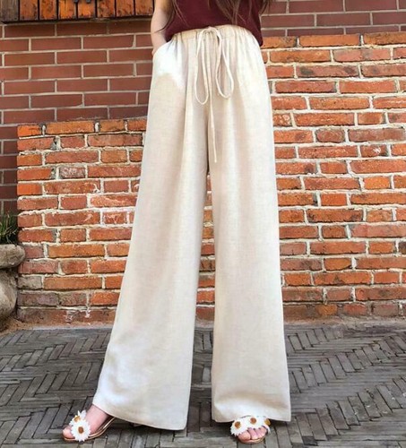 Women Cotton Linen Long Pants Casual 