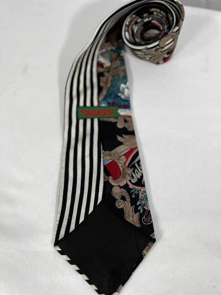 Vintage Tabasco Sauce Neck Tie 100% Silk USA Made Black White Striped 58”x4” - Image 4 of 4