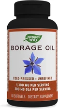 Nature's Way Borage Oil, Cold Pressed Unrefined GLA Supplement 1300mg 60 Softgel