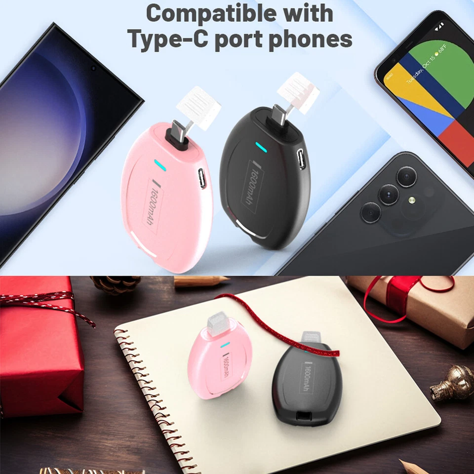 Mini batería cargador portátil llavero USB-C de 2 piezas para iPhone 15 16 pro max Foto 3 de 4