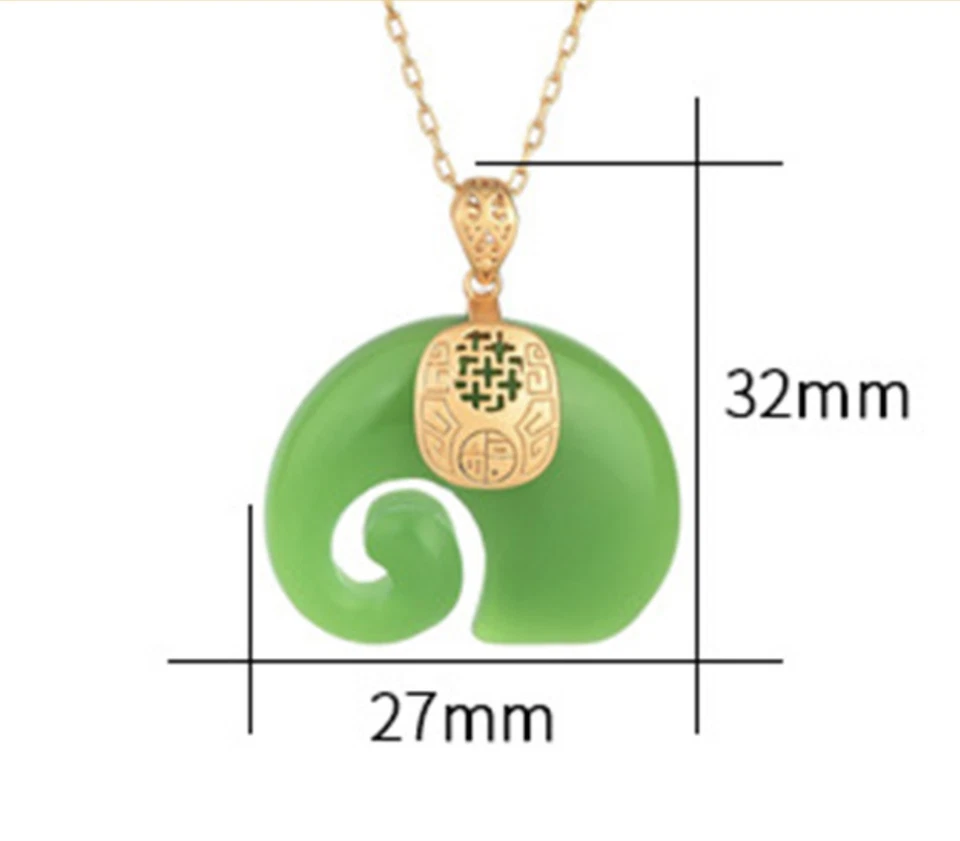 Collar colgante elefante de jade encanto cadena chapada en oro de 18 quilates retro delicadas piedras preciosas Foto 4 de 4
