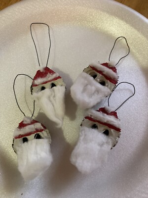 4 hand made Santa claus Walnut Ornaments