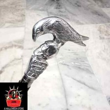 Silver Finished Raven Crow Head Handle Vintage Brown Wooden Walking Stick Gift