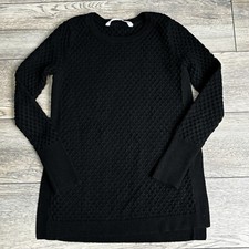 Athleta Textured Honeycomb Sweater Black Wool Blend Viscose Sz XS