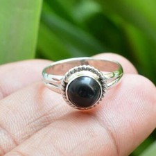 Sterling 925 Silver Genuine Black Onyx Stone Round Shaped Handmade Ring