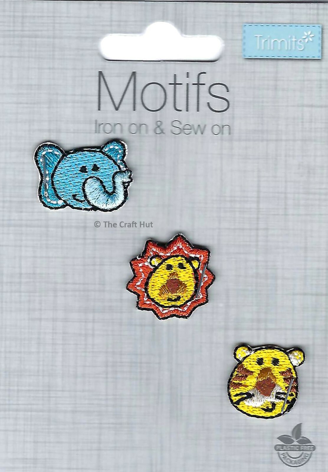 Sew or Iron On Motif Patch Trimits Lion & Tiger & Elephant Heads CFM2\072X New