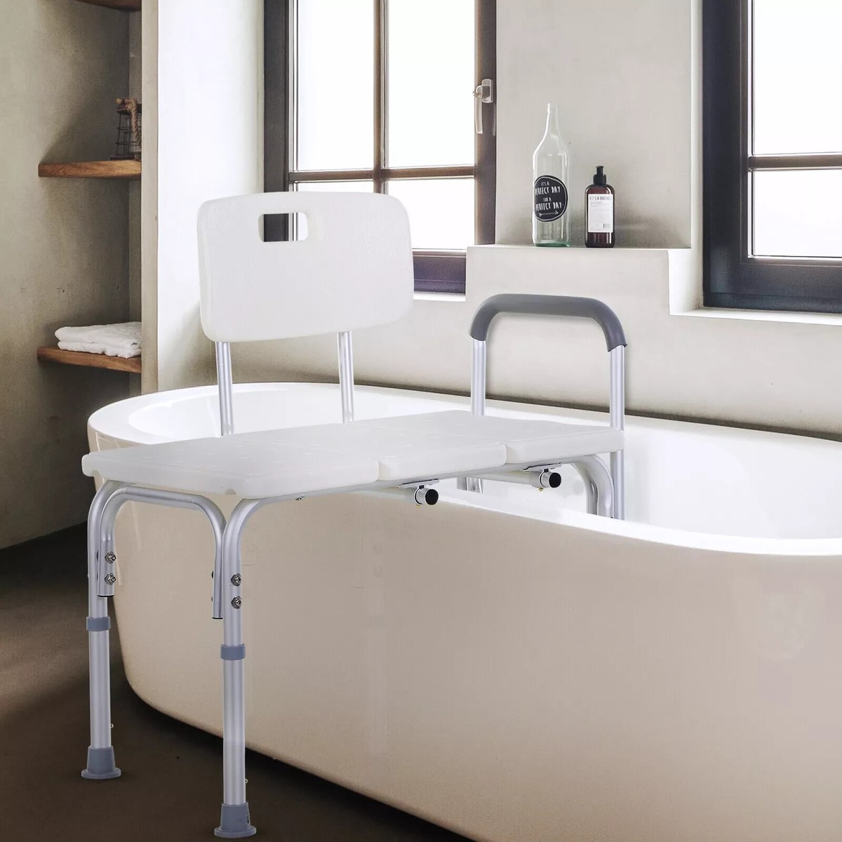 Height Adjustable Shower Chair with Suction Cup Feet Armrest