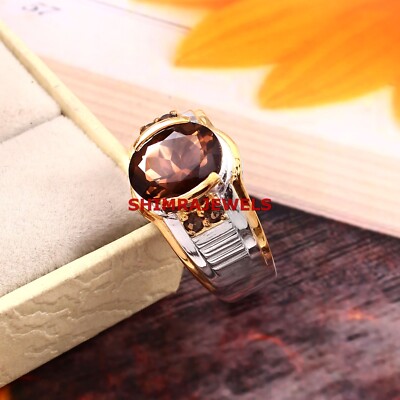 Natural Smoky Quartz Gemstone With 925 Sterling Silver Ring for Men's #966