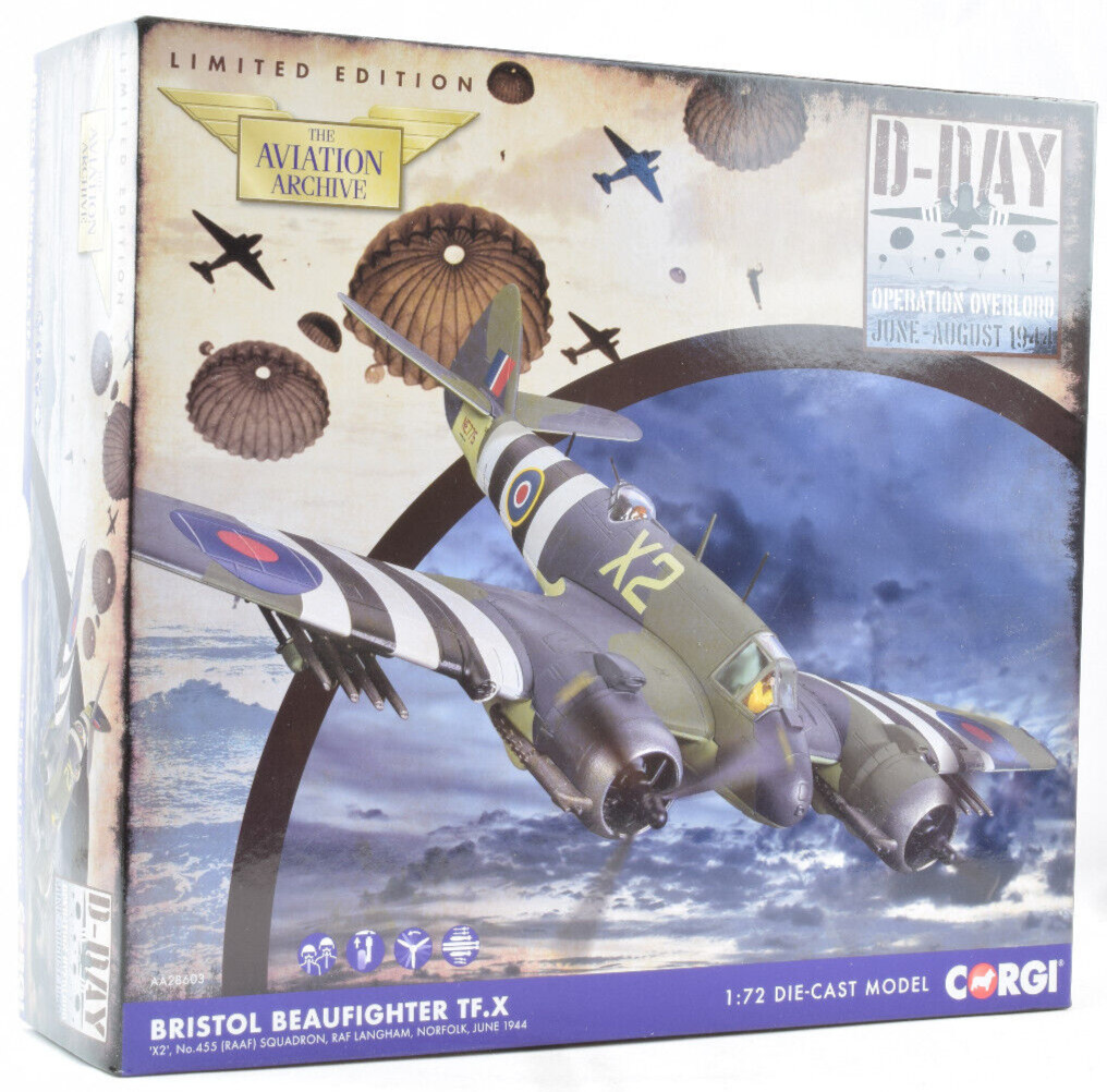 Самолет Corgi Bristol Beaufighter TFX Operation Overlord отлитый под давлением в масштабе 172 AA28603 20290₽