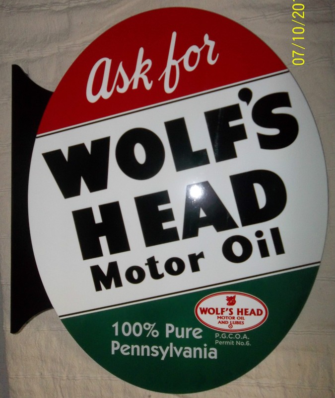 Great Wolf's Head Motor Oil 2 Sided Flange, Heavy Steel-Nice Colors and Shine