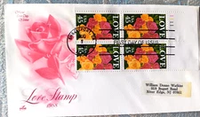 LOVE ROSE STAMP 1988 2OZ SHREVEPORT LA PLATE#BLOCK ARTCRAFT  CACHET FDC VF