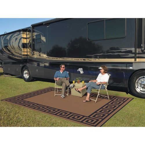 RV Camping Rug Reversible Patio Mat 9' x 12' Indoor Outdoor Picnic Deck