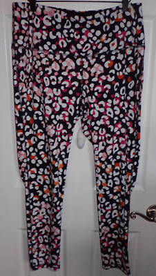 Chico's Zenergy Size 2 (Large) Ankle Leggings Black w/ Pink Orange
