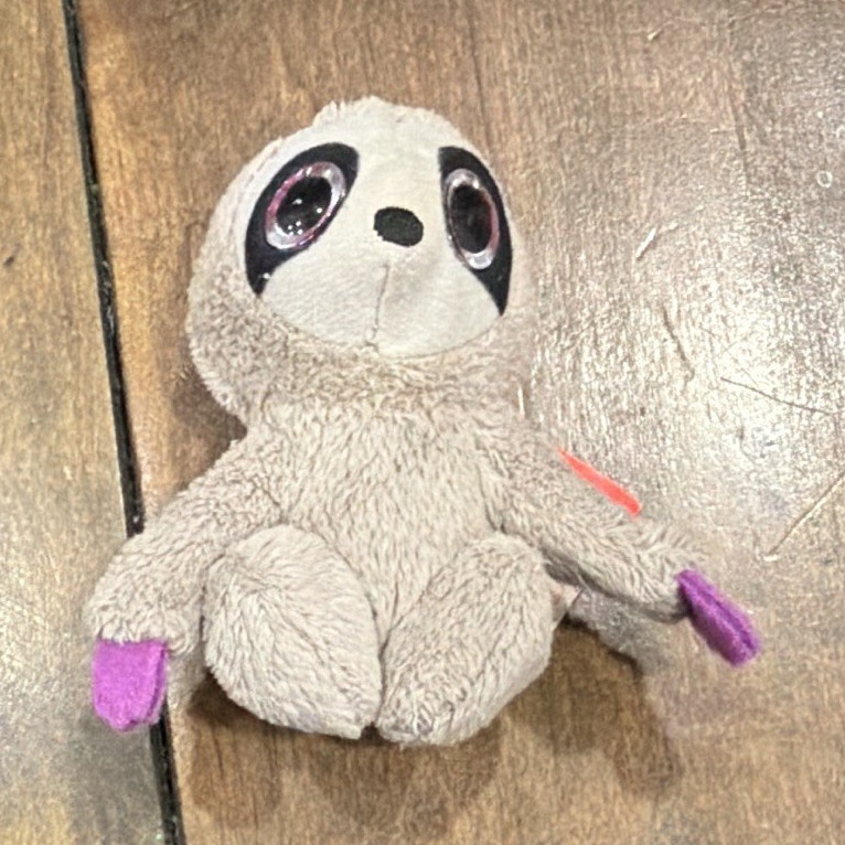 Ty Beanie Boos Sully Gray Sloth Plush Beanbag w/ Purple Glitter Eyes 2014