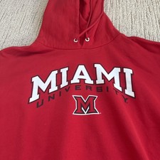 Miami University Redhawks Champion Men’s Red hooded sweatshirt med - tiny hole