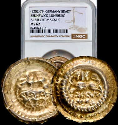 1252-1279 Germany German BRUNSWICK-LUNEBURG Medieval Silver Brakt NGC MS62