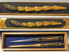 Horsetail Design Futatokoromono Kogatana & Kogai Set  Edo original tsuba antique