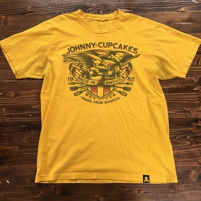 Johnny Cupcakes Shirt Mens M Yellow Eagle Made In America Graphic Tee 1982 USA