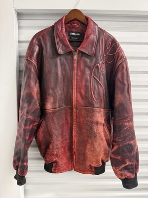 Vintage Pelle Pelle Marc Buchanan Red Distress Leather Bomber Jacket Size 48