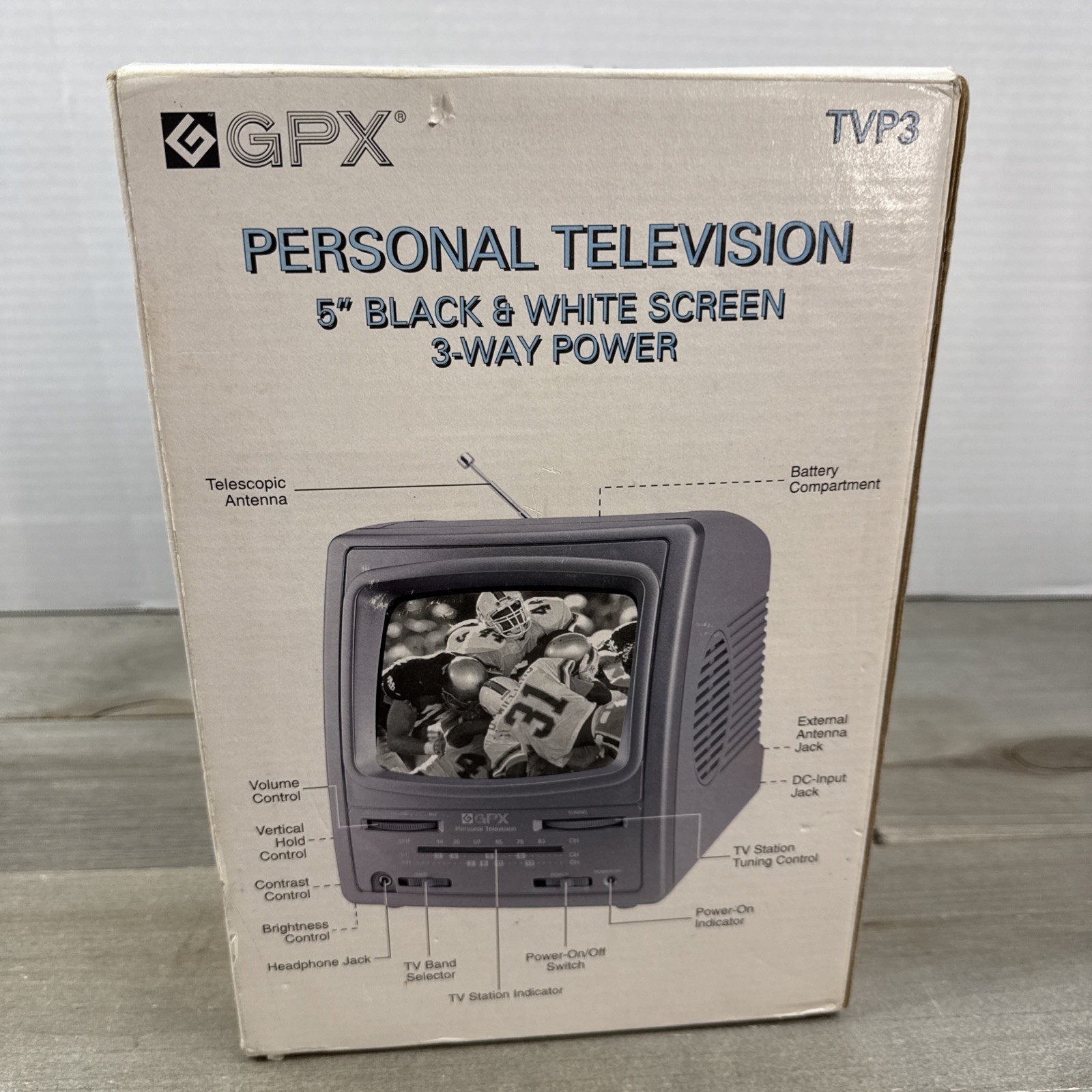 GPX 5" Black & White Personal TV w/ 3 Way Power TVP3 New In Box