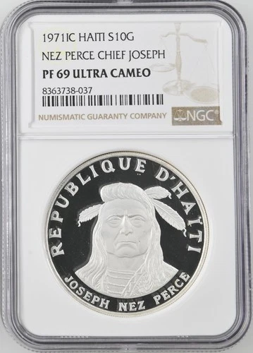 1971 C HAITI Silver 10 GOURDES NGC PF-69 NEZ PERCE CHIEF JOSEPH