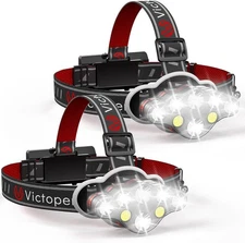 Victoper Rechargeable Headlamp 2 Pack, 8 LED 18000 High Lumen Bright Head Lamp w