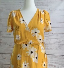 Madewell Wrap Dress Yellow Ikat Floral Puff Sleeve Maxi Boho Cottagecore Women S
