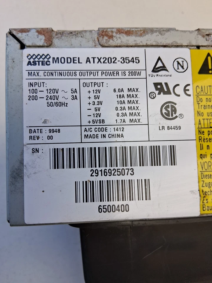 Astec ATX202-3545 200WT 20-Pin ATX Power Supply - Gateway 6500400 - Image 3 of 4